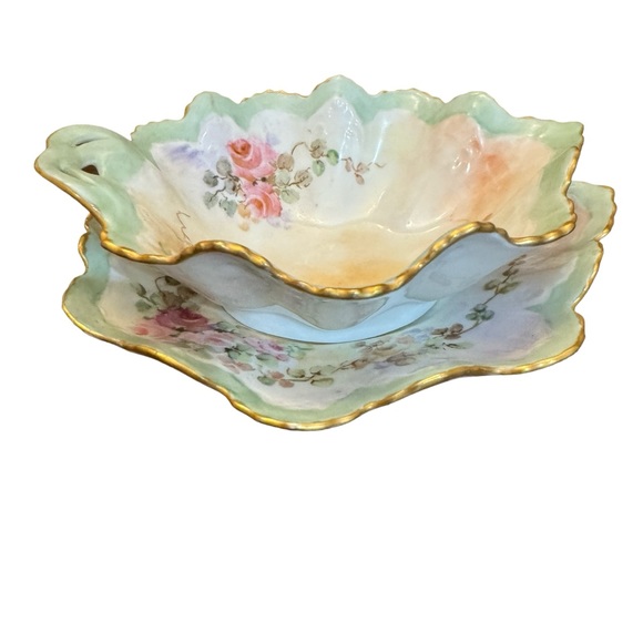 M & Z Austrian Porcelain Floral Trinket Dish Gold Handle Vintage 1900-1940 - Picture 8 of 15